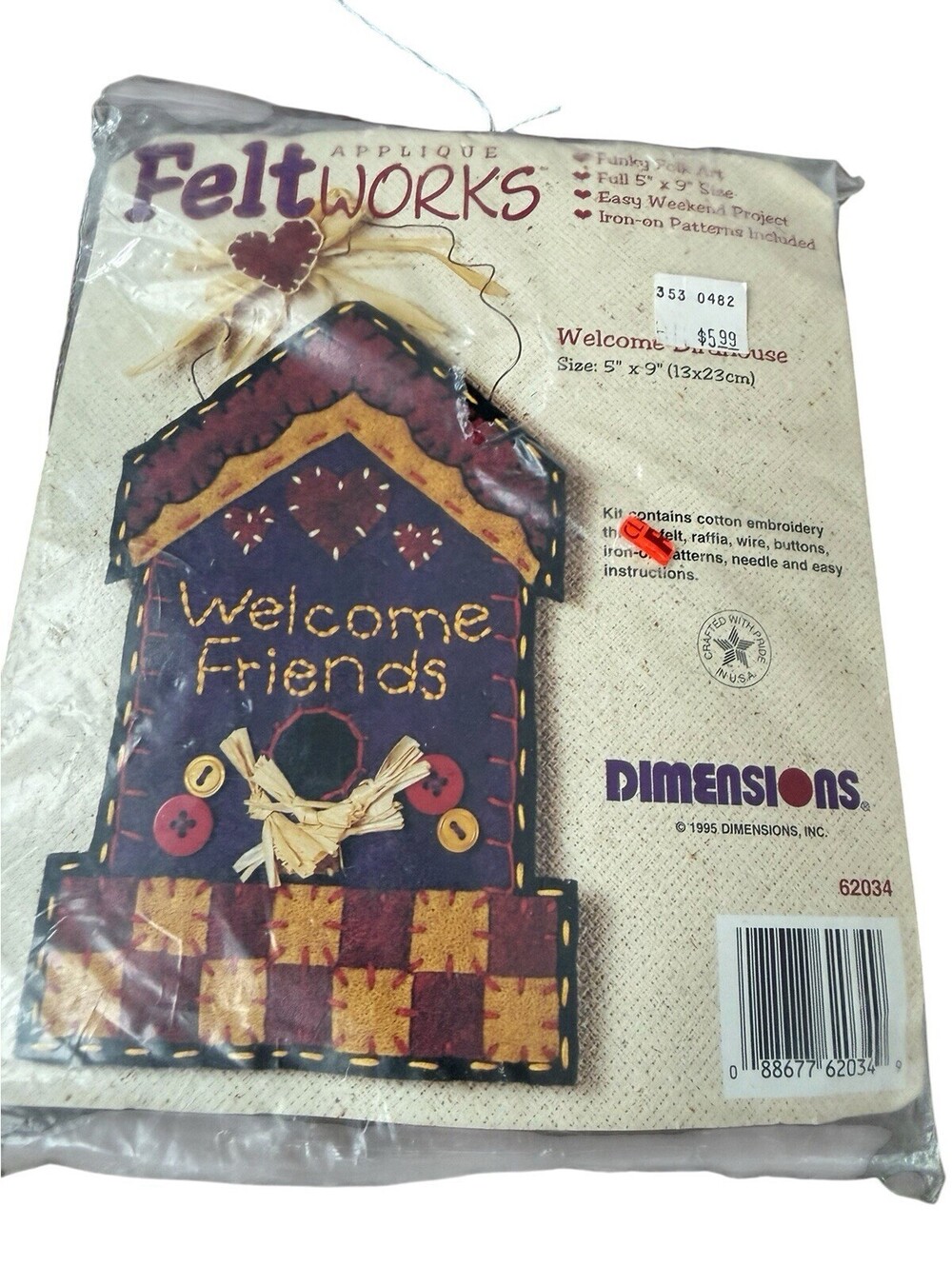 Dimensions Feltworks Welcome Birdhouse Finished Size = 5” X 9”